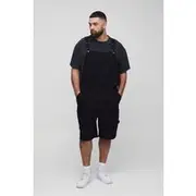 Mens Black Plus Relaxed Fit Carpenter Short Dungarees