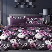 Antonella Grey Purple Floral Quilt Cover Set( King Single size )