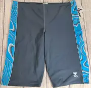 TYR Sonar Splice Jammer Shorts Men's Size 38 Black Blue Lined Stretch New