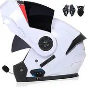Motorcycle Helmet Flip-Up Helmet with Bluetooth Modular Double Sun Visor Full Helmet Unisex Helmet, Install-Free Integrated Communication System, DOT/ECE Certified Helmet H,L=59-60cm