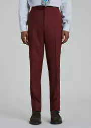 $399 Paul Smith 38W Men's Red Soho Slim Fit Solid Wool Flat Suit Trouser Pants