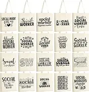 Paterr 20 Pcs Social Worker Appreciation Gifts Canvas Tote Bags Bulk for Women Portable Canvas Bags for Graduation Gift Volunteer Retirement Social Worker Month Party Favors (White)