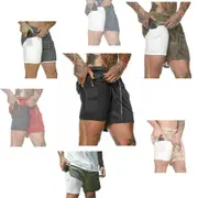 Mens Workout 2 in 1 Shorts 7" Running Gym Athletic Fitness Jogging Phone Pocket