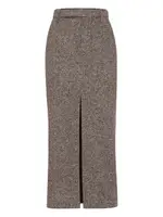 [Brunello Cucinelli] Brunello Cucinelli-Gonna Sartorial Pencil In Diagonale MÉLange Di Lana Vergine E Seta Con Monile-Donna 40 IT