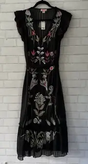 Anthropologie Midi Dress Beaded Embroidered Corsica By Not So Serious Size 0
