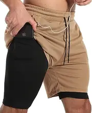 [JWJ] Men's Running Athletic Workout Sports Mens 2 in 1 Shorts Breathable Gym Short for Men with Pocket