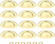 [DRELD] 12Pcs Retro Drawer Handles, Cabinet Door Shell Cup Pulls Vintage Furniture Hardware Pull Handles, Cupboard Knobs Shell Cup Handles with 24Pcs Screws (Golden)