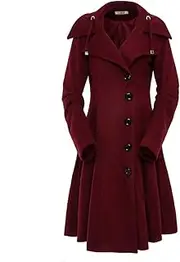 [ForeMode] Women's Wool Trench Coat Winter Double-Breasted Jacket with Belts