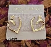 Monet Vintage 14K Gold Filled Open Heart Leaf Drop Hoop Earrings