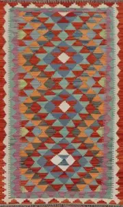 South-Western Kilim Reversible Wool Flat weave Foyer Rug Tribal Carpet 3x4