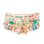 8Pcs Bohemian Colorful Stackable Beaded Bracelets Set for Women,Handmade Layered
