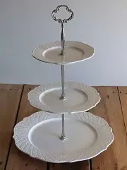 Embossed White 3 Tier Porcelain Ceramics Cake Stand Serving Plate - PSL2201