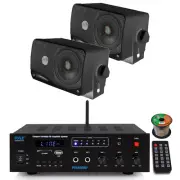 Pyle PFA600BU Bluetooth/FM/PA Amplifier Receiver, 2x 3.5'' 200W Black Speakers