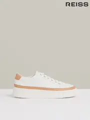 Reiss Camel/White Leanne Grained Leather Platform Trainers (246759) | $295