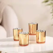 GGP 40 Pack Gold Votive Tealight Candle Holders Valentines Day Mercury Wedding Decor Glass Candlestick Party Decorations Bridal Baby Shower Event