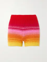 [The Elder Statesman] The Elder Statesman - Morphe Striped Ribbed Cashmere Shorts - Pink - medium medium Pink