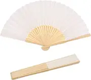 YOLCAR Chic Set of 2 White Silk Hand Fans, Elegant Foldable Fans for Wedding Guests, Perfect as Fashion Accessories and Gifts