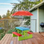 Kids Picnic Table And Bench Umbrella Folding Outdoor Toddler Activity Backyard