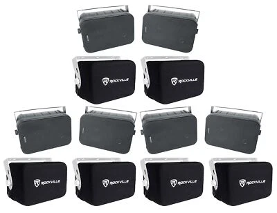 (6) Rockville HP65S-8 6.5" Black Outdoor Patio Backyard Speakers w/ Covers
