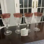 Eurodec Crystal Wine Glasses. Cranberry/Pink with Gold Rim. Set of 4