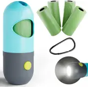 Dog Poop Bag Dispenser W/ 4 Rolls, Flashlight, Carabiner - Green