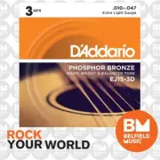 3 Pack of D'Addario EJ15 Acoustic Guitar Strings Phosp Bronze 10-47 Extra Light