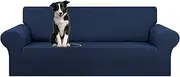 KEKUOU Stretch Oversized Sofa Slipcover 1 Piece Couch Sofa Cover (94"-110") Furniture Protector 4 Seater Sofa with Elastic Bottom for Kids,Pet.Jacquard Checked Pattern Fabric(X Large,Navy Blue)