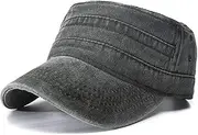 [KIEKA] Cotton Flat-top hat Men's and Women's Retro Worn Looking Washed-Out Denim Flat top Military Cap Peaked Cap 纯色平顶军帽复古绿