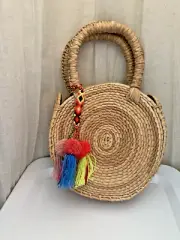 Mexican Round Straw Bag W/ Tassel