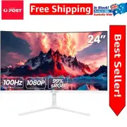 Stylish 24" Curved Monitor, FHD 1080p, Blue Light Filter for Home & Office