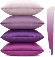 [Sungeek] Set of 4 Decorative Cushion Covers Solid Soft Velvet Pillow Covers with Invisible Zipper Square Throw Pillow Cases for Sofa Car Patio Bedroom Living Room 45x45cm (Purple Series)