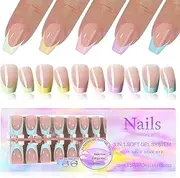 French Gel Nail Tips -150Pcs French Tip Press on Nails Pink Medium Almond 3 in 1 X-coat Tips Pre-applied Base Coat, No Need to File Fake Nails for Nail Art DIY 15 Sizes (Candy color, Square)