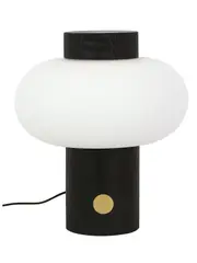 Zion 1 Light Touch Table Lamp in Black with Opal Frosted Glass Shade and Brass Detail