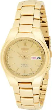 Seiko Men'S SNK610 5 Automatic Gold Dial Gold-Tone Stainless Steel Watch, Black,