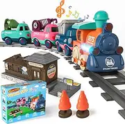 Electric Train Set for Toddlers, Kids Train Set w/Music, Lights & Train Tracks - First Choo Choo Train for Toddlers, Magnetic Train Toys for Toddlers, Birthday Gifts for Boys Girls