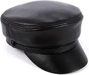 [HAMKVBPR] Men's Leather Hat Leather Hat Men's Casual Flat Top Wide Brim Student Hat Autumn and Winter(Large)