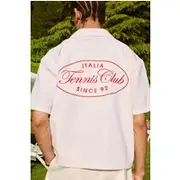 Mens White Oversized Boxy Tennis Club Printed Canvas Shirt