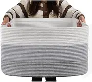 Woven Storage Basket Large Rectangle Blanket Basket, Woven Nursery Cotton Rope Baskets for Storage, Living Room,Foldable Laundry Basket for Home, Toy Organizing with Handle-22”x17”x12”-Gradient Grey