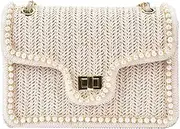 [Generic] Shoulder Purse for Women,Straw Woven Faux Pearl Shoulder Bag | Zippered Closure Detachable Strap Organizer Fashionable Design for Meetings, Beach, Gathering