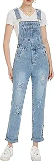 [Zhangyan] Denim Overalls with Printed American Flag Overalls with Bibs for Men and Women