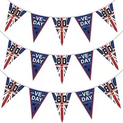 SUOXU VE Day 80th Anniversary Bunting Flags - Vintage WWII Commemorative Decoration, Suitable for Garden Bar Club School Street Parties and Patriotism Displays - (10M Rope + Triangular Flags*30)