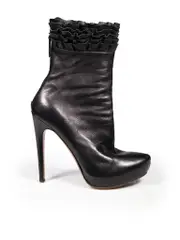 Black Leather Ruffle Platform Boots