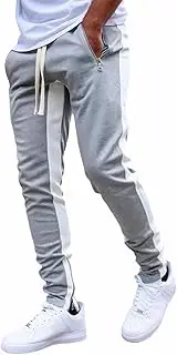 [Maizoon] Men's Stripe Track Pants Stretch Fit with Zipper Pockets Elastic Mesh Athletic Joggers Trouser for Gym Workout