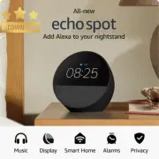 All-New Echo Spot (2024) Smart Alarm Clock with Alexa and Vibrant Sound - Black