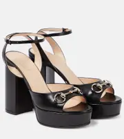 [Gucci] Gucci Lady Horsebit leather platform sandals AU 7 black