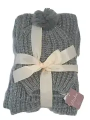 NWT Basha Accessories 2 Piece Set Scarf & Knit Hat Gray Sequins Beanie Pom Pom