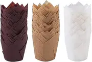 Ruisita 150 Pieces Mini Baking Cups Tulip Baking Cups Cupcake Liners Muffin Liners for Wedding, Birthday, Christmas, Baby Shower Parties (Brown, Natural, White)