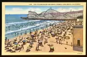 POSTCARD - Cyclone Racer and Beach Crowds - Long Beach, California