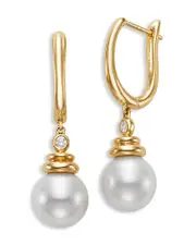 Bloomingdale's Fine Collection Cultured Freshwater Pearl & Diamond Charm Hoop Earrings in 14K Yellow Gold