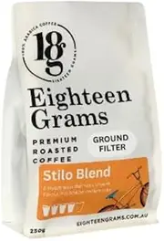 18 Grams Stilo Blend Ground Filter Coffee – Full-Bodied Roast with Rich Chocolate and Toffee Notes – Perfect for Filter Brewing, 250g